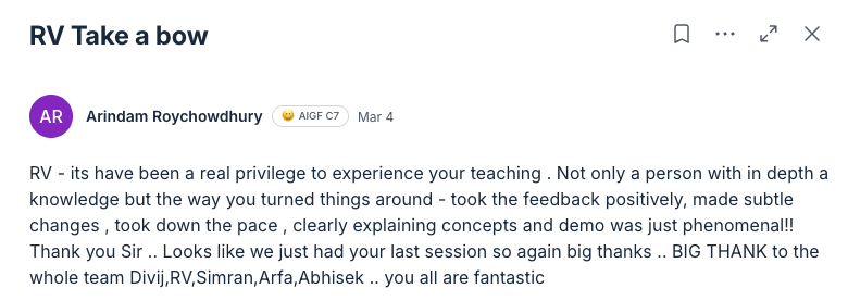 Testimonial from Arindam Roychowdhury
