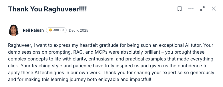 Testimonial from Reji Rajesh